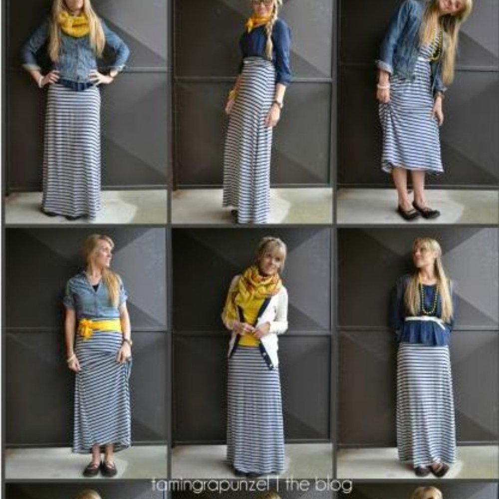 Downeast Blue & Cream Striped Maxi Skirt Sz M